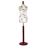Female Dressmakers Mannequin Black Floral with Red Wood Round Stand